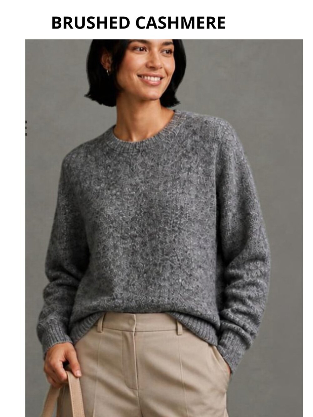 New, NWOT Gray Melange Brushed Cashmere Wool crewneck Sweater Large